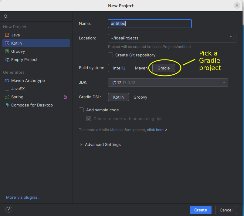 Selecting a Gradle project in IntelliJ IDEA