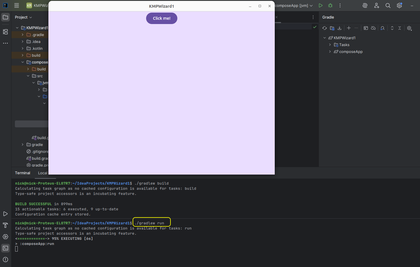 Running the Compose Multiplatform app using Gradle on the command line