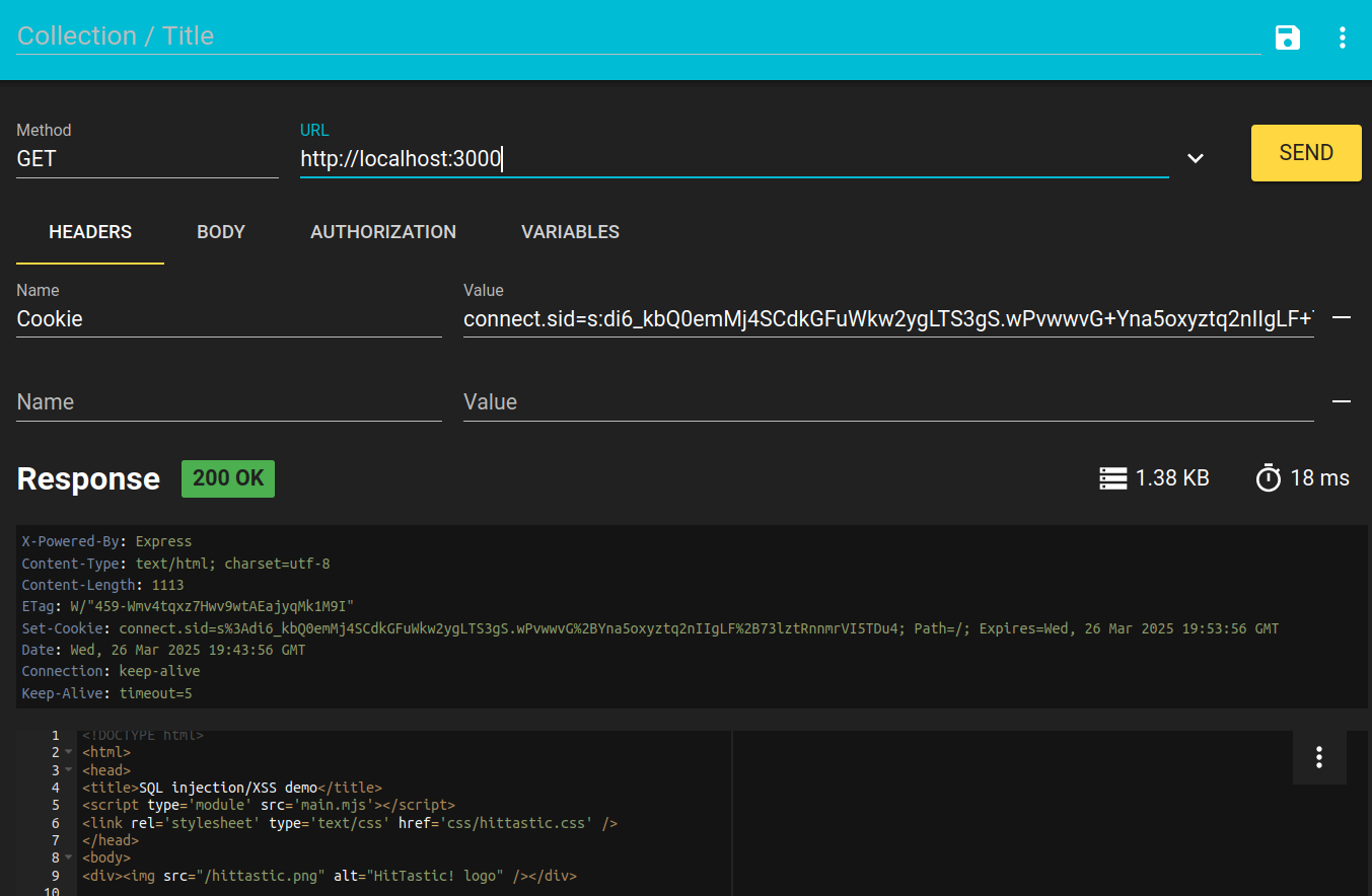 Adding session cookie to RESTer